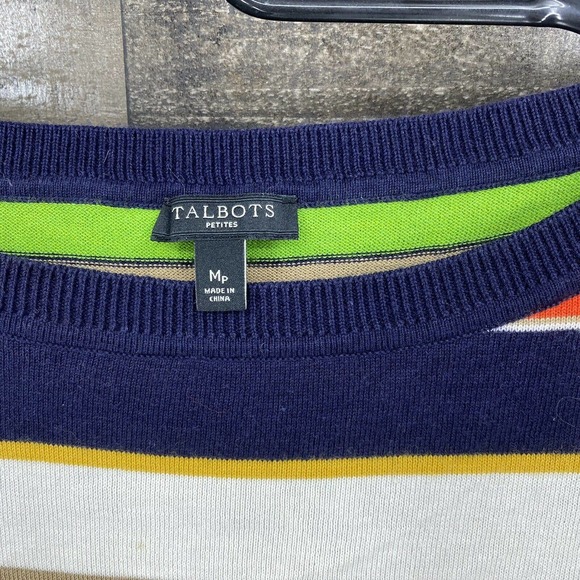 Talbots Womens 3/4 Elbow Length Striped Knit Top Sz MD Petite Multi-Color Fitted - Picture 3 of 5
